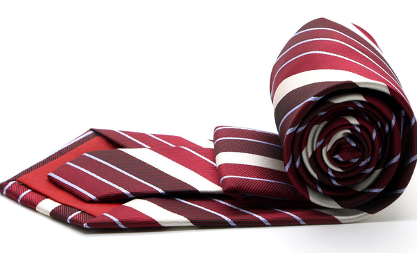Mens Dads Classic Red Striped Pattern Business Casual Necktie & Hanky Set EO-7