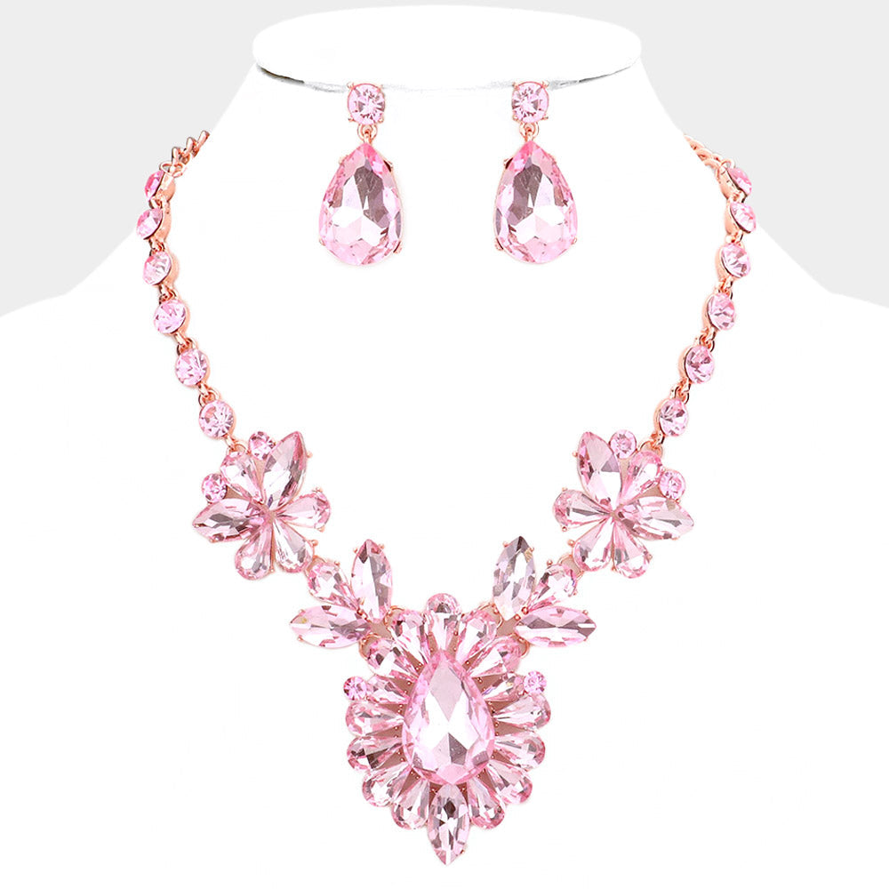 Teardrop Stone Cluster Evening Necklace
