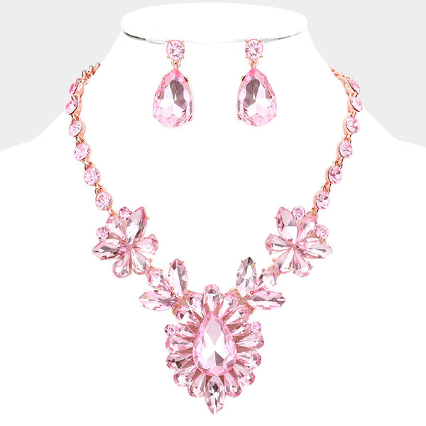 Teardrop Stone Cluster Evening Necklace