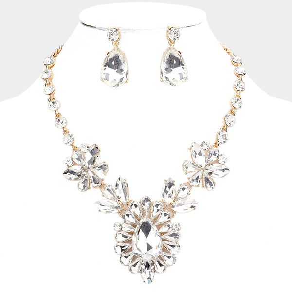 Teardrop Stone Cluster Evening Necklace