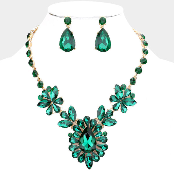 Teardrop Stone Cluster Evening Necklace