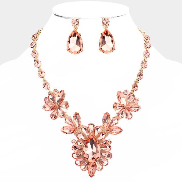 Teardrop Stone Cluster Evening Necklace