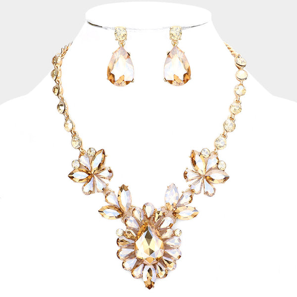 Teardrop Stone Cluster Evening Necklace
