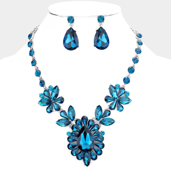 Teardrop Stone Cluster Evening Necklace