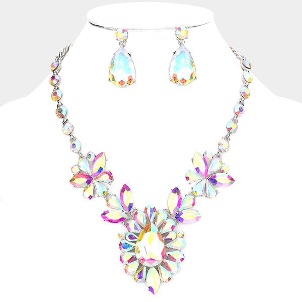 Teardrop Stone Cluster Evening Necklace