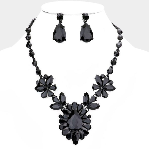 Teardrop Stone Cluster Evening Necklace