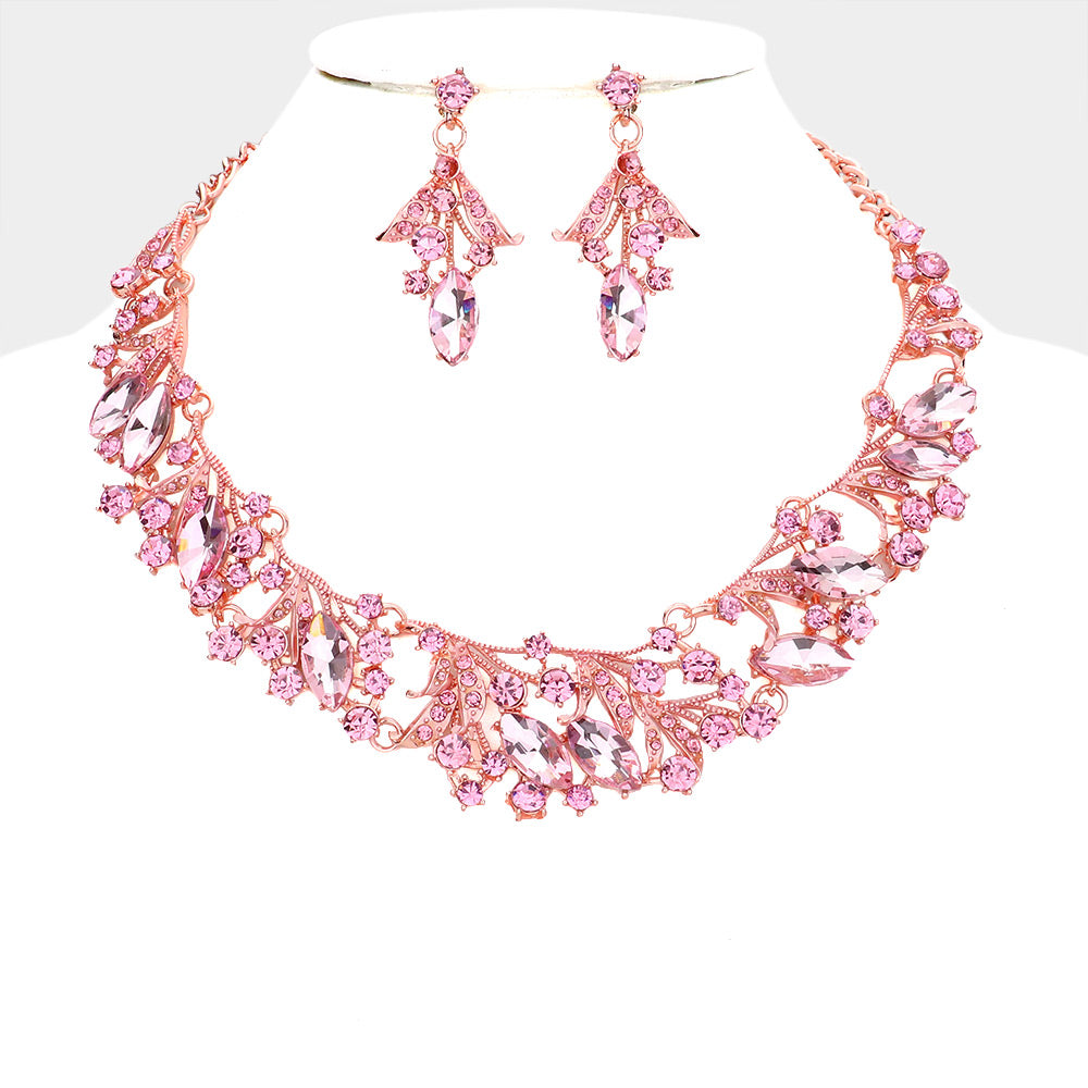 Marquise Stone Accented Leaf Evening Necklace