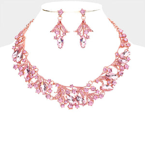 Marquise Stone Accented Leaf Evening Necklace
