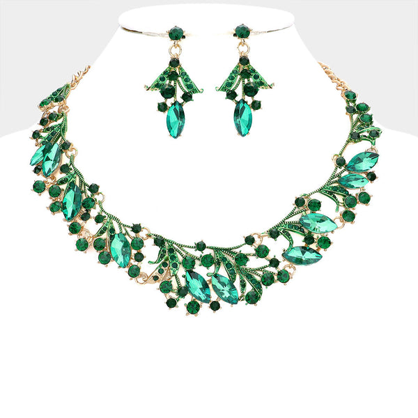 Marquise Stone Accented Leaf Evening Necklace