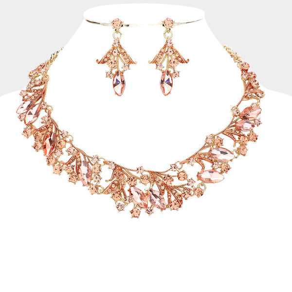 Marquise Stone Accented Leaf Evening Necklace
