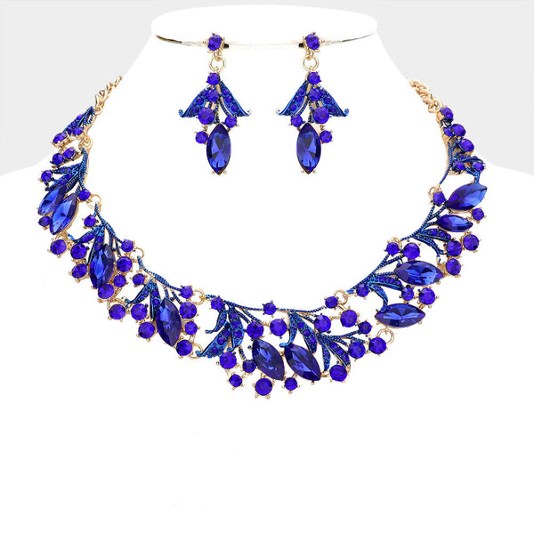 Marquise Stone Accented Leaf Evening Necklace