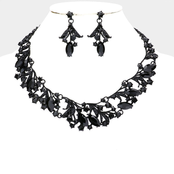 Marquise Stone Accented Leaf Evening Necklace