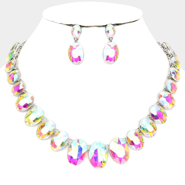 Oval Stone Link Evening Necklace