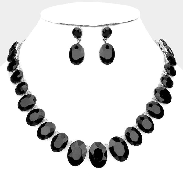 Oval Stone Link Evening Necklace