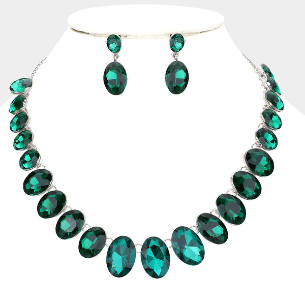 Oval Stone Link Evening Necklace