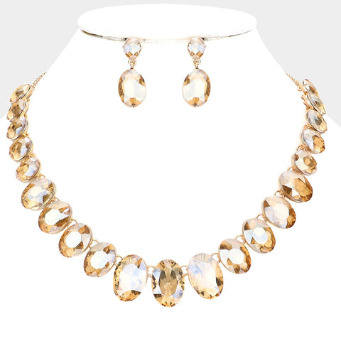 Oval Stone Link Evening Necklace