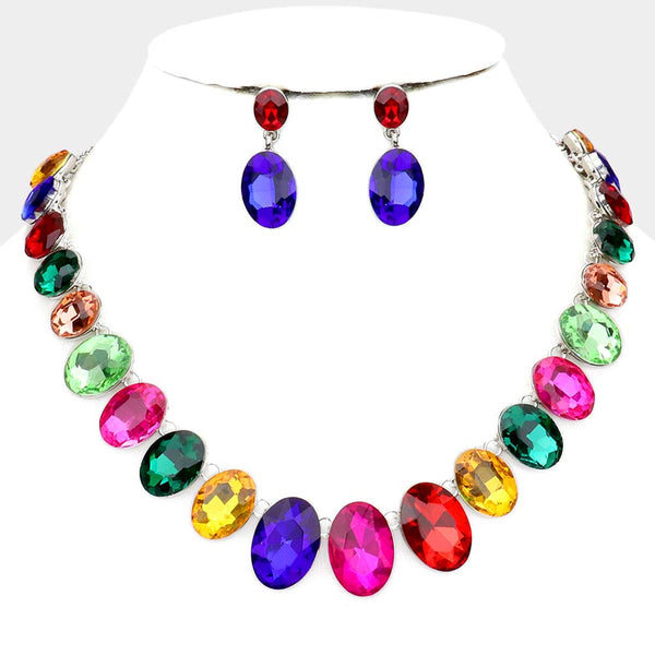 Oval Stone Link Evening Necklace