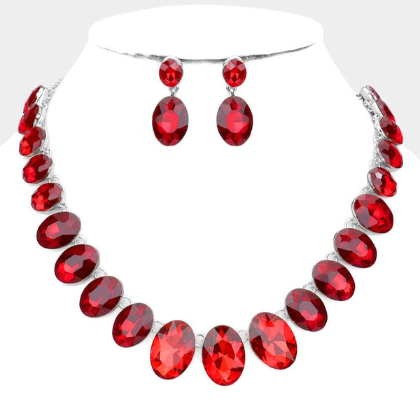 Oval Stone Link Evening Necklace