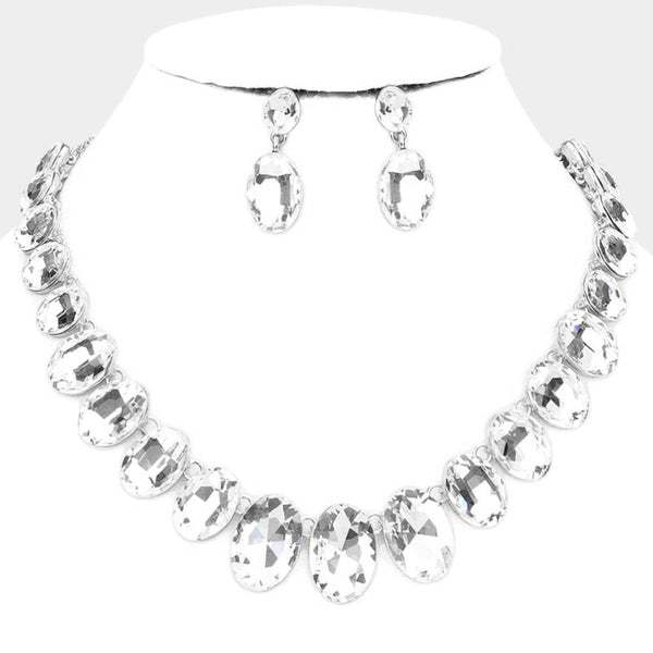 Oval Stone Link Evening Necklace
