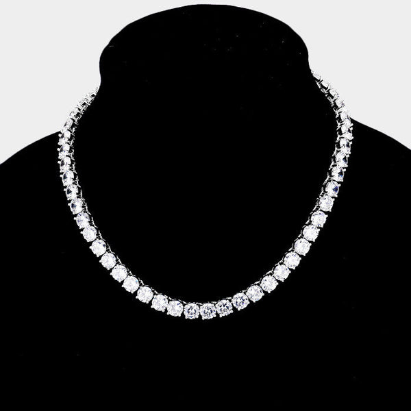 Cubic Zirconia Tennis Evening Necklace