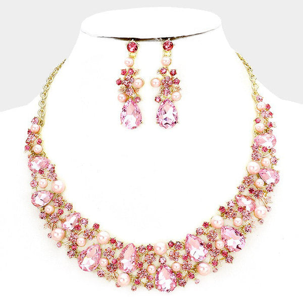 Glass Crystal & Pearl Vine Evening Necklace