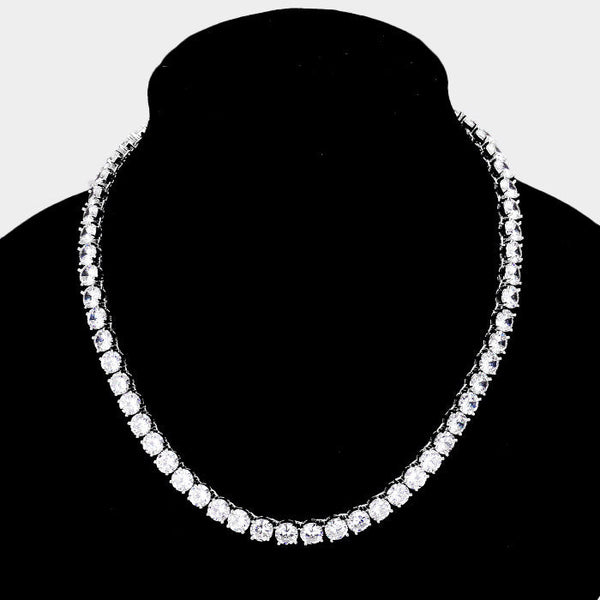 Cubic Zirconia Tennis Evening Necklace