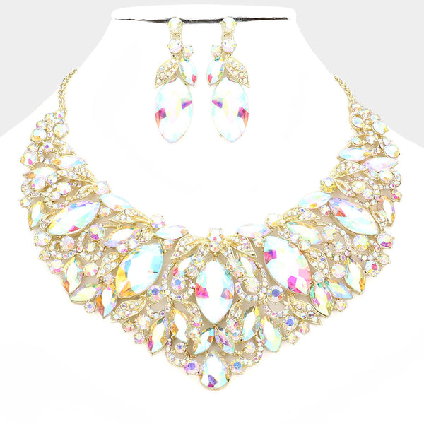 Marquise Stone Accented Leaf Evening Necklace