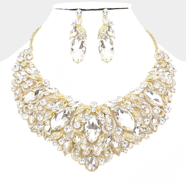 Marquise Stone Accented Leaf Evening Necklace