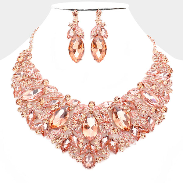 Marquise Stone Accented Leaf Evening Necklace