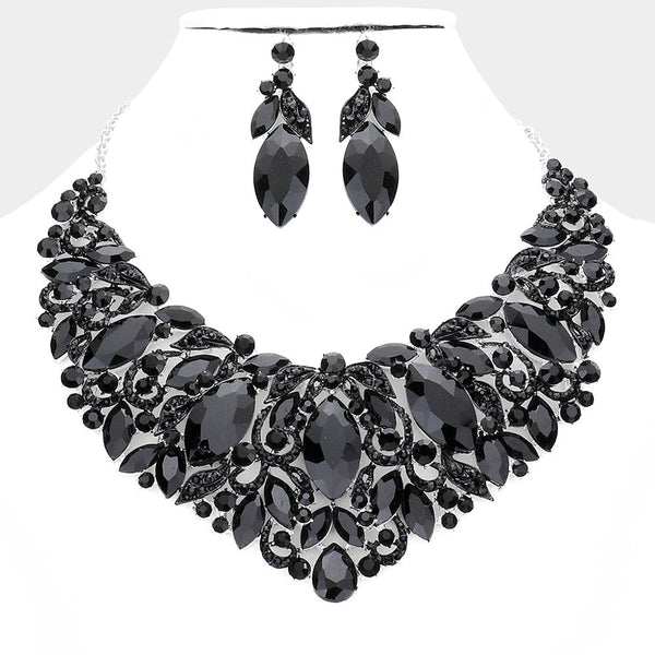 Marquise Stone Accented Leaf Evening Necklace