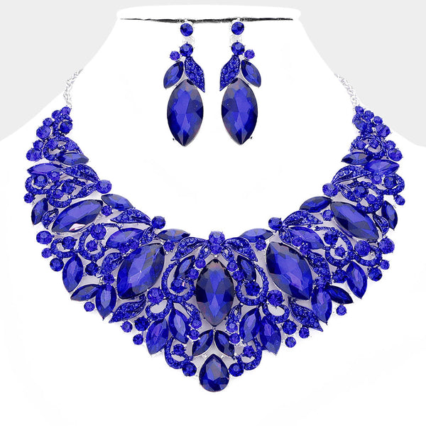 Marquise Stone Accented Leaf Evening Necklace