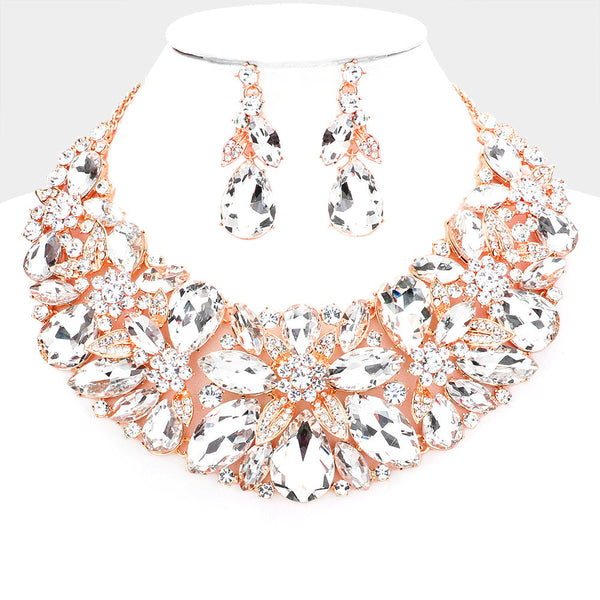 Floral Multi Stone Cluster Evening Necklace