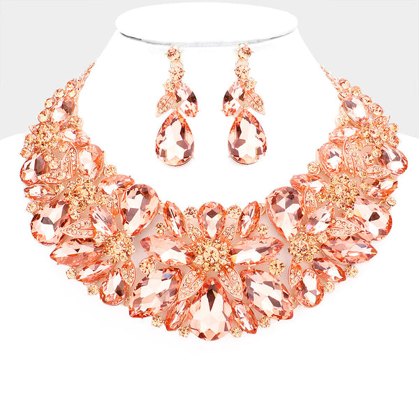 Floral Multi Stone Cluster Evening Necklace
