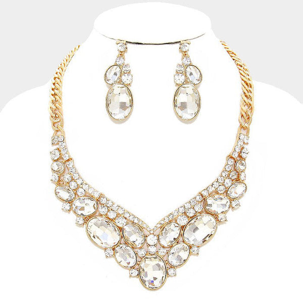 Oval Glass Crystal Evening Necklace
