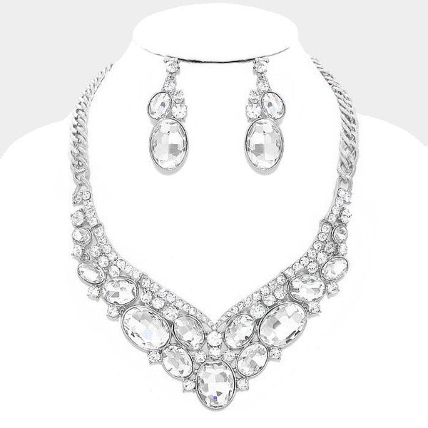 Oval Glass Crystal Evening Necklace