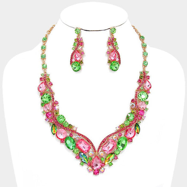 Glass Crystal Evening Necklace