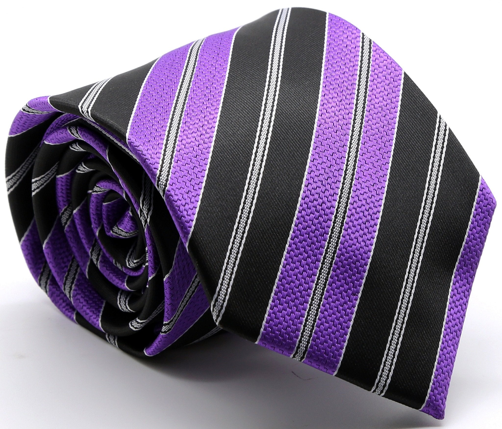 Mens Dads Classic Purple Striped Pattern Business Casual Necktie & Hanky Set F-1
