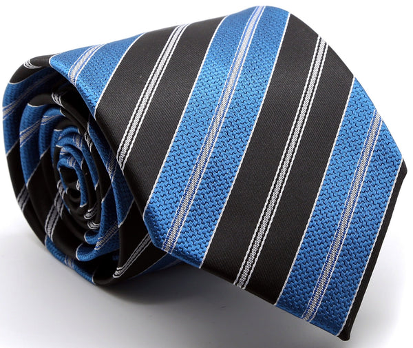 Mens Dads Classic Turquoise Striped Pattern Business Casual Necktie & Hanky Set F-2