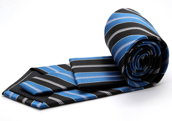 Mens Dads Classic Turquoise Striped Pattern Business Casual Necktie & Hanky Set F-2
