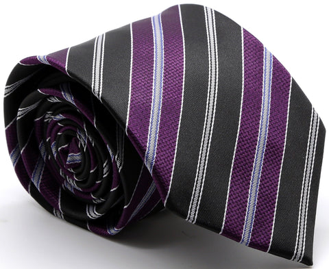 Mens Dads Classic Purple Striped Pattern Business Casual Necktie & Hanky Set F-3