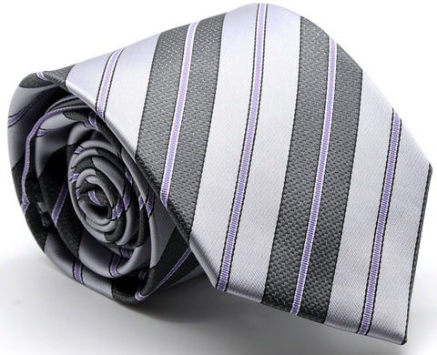 Mens Dads Classic Purple Striped Pattern Business Casual Necktie & Hanky Set F-4