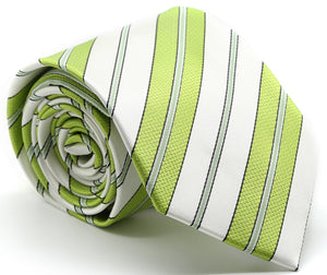 Mens Dads Classic Green Striped Pattern Business Casual Necktie & Hanky Set F-9