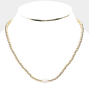 Freshwater Pearl Accented Metal Ball Necklace
