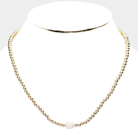 Freshwater Pearl Accented Metal Ball Necklace