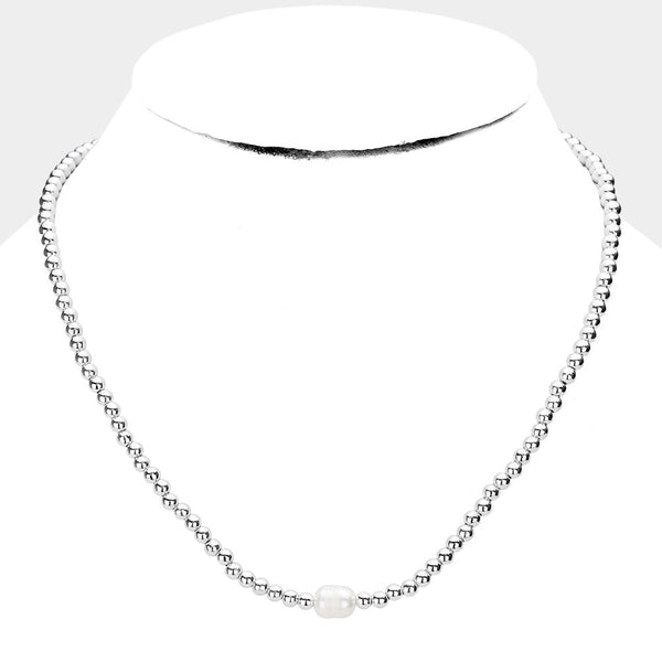 Freshwater Pearl Accented Metal Ball Necklace