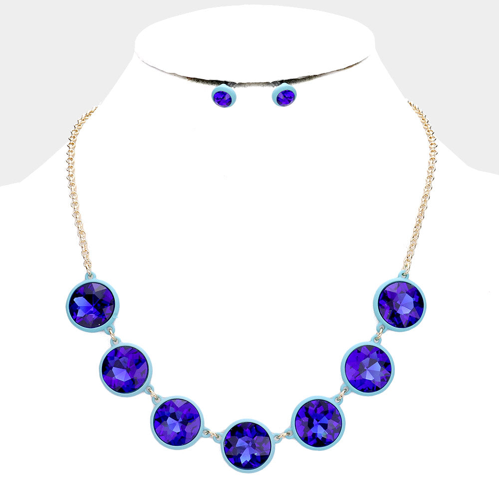 Glass Crystal Round Resin Bezel Necklace
