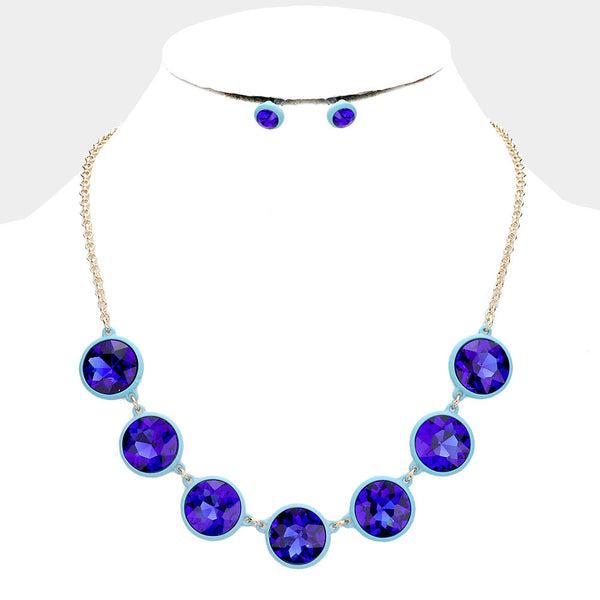 Glass Crystal Round Resin Bezel Necklace
