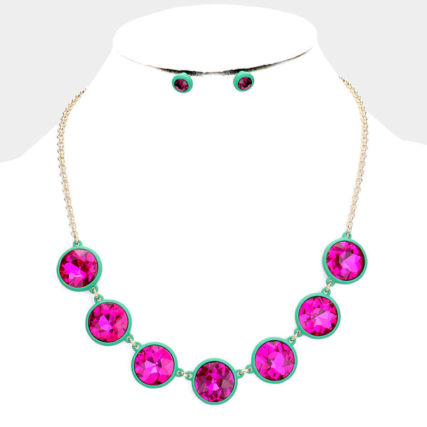 Glass Crystal Round Resin Bezel Necklace