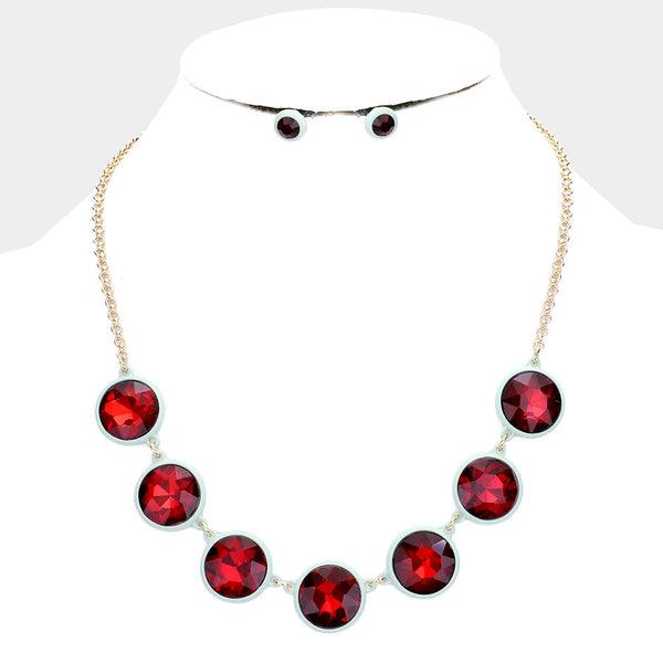 Glass Crystal Round Resin Bezel Necklace