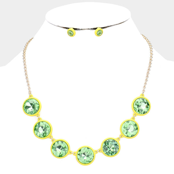 Glass Crystal Round Resin Bezel Necklace